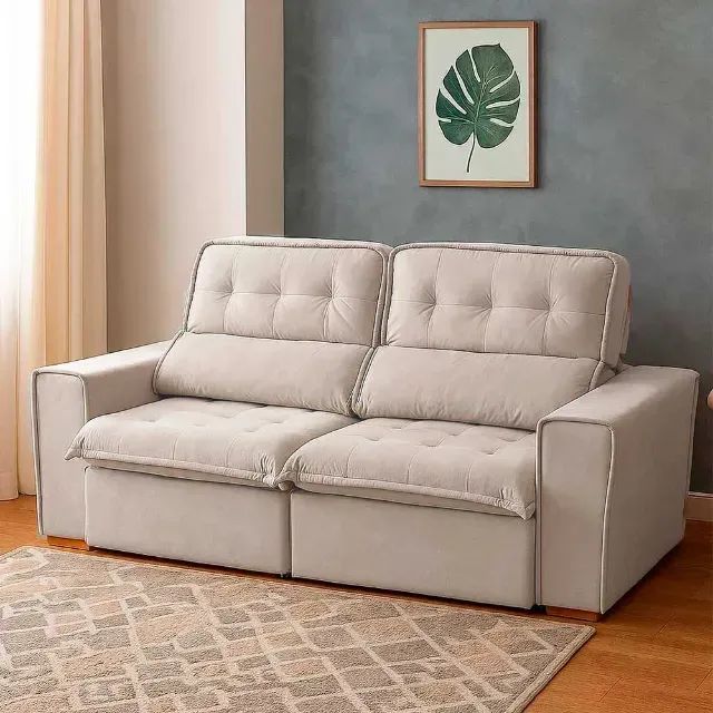 Sofá retrátil creme 4 lugares  - Foto 2