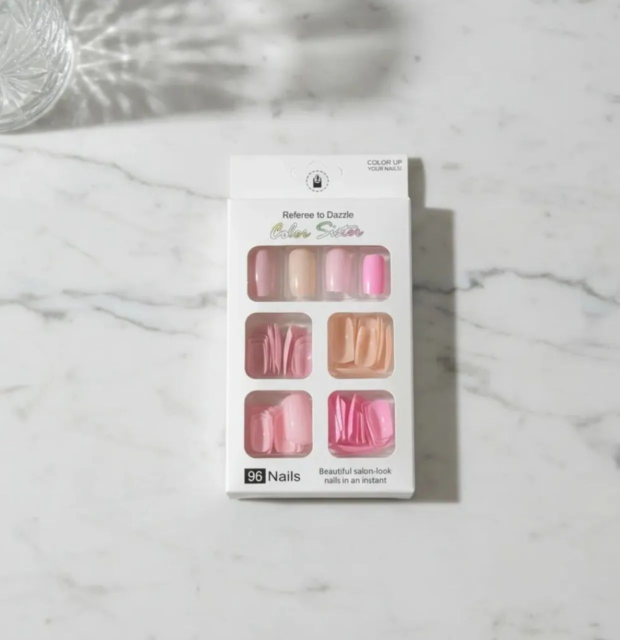 Kit 96 unhas postiças em 4 tons de rosa