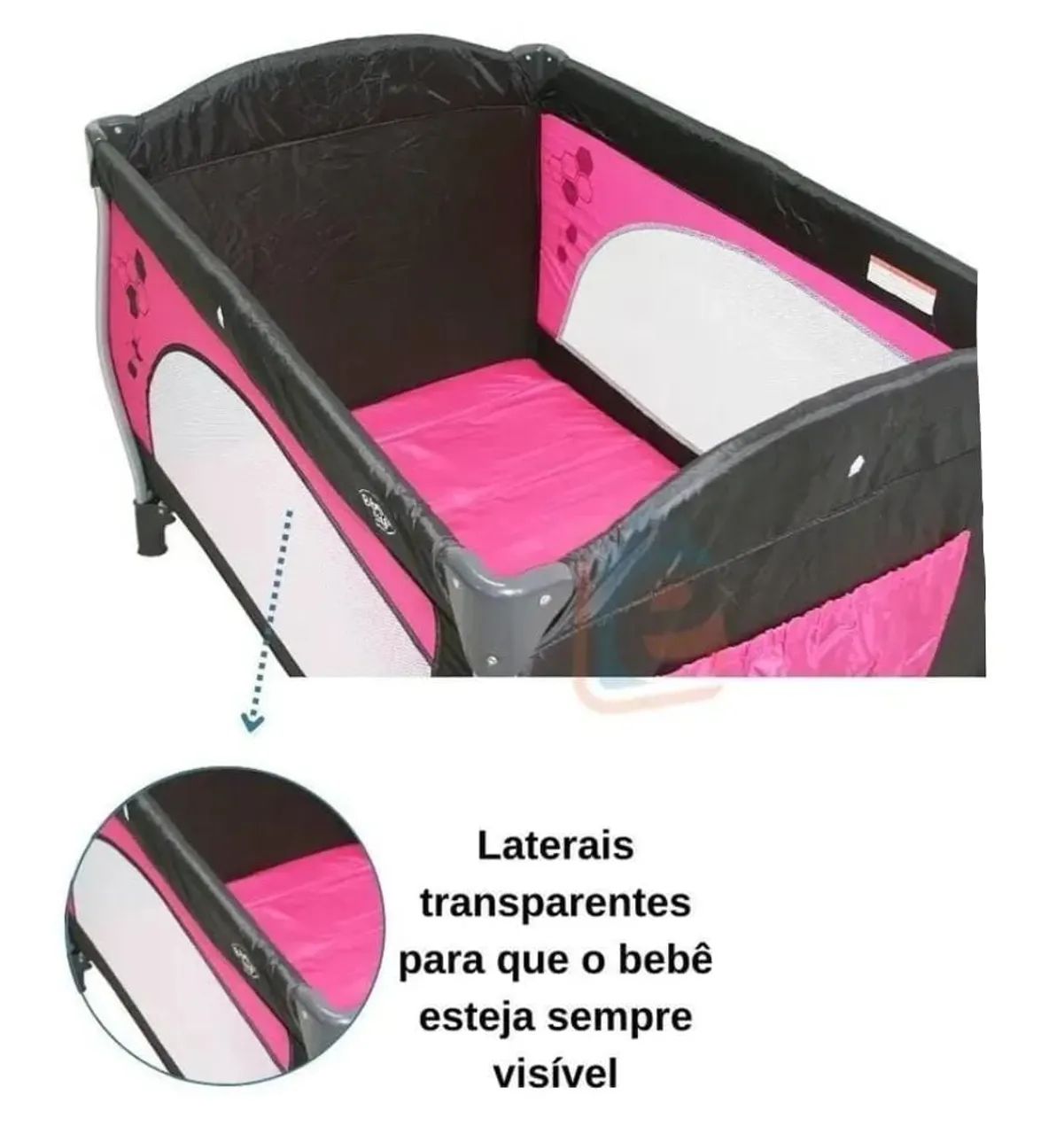 Berço Portátil / Chiqueirinho para Bebê Rosa e Preto com Mosquiteiro - Foto 3