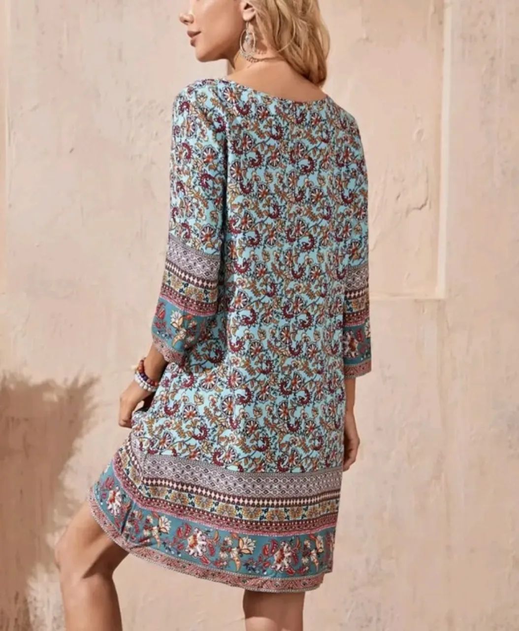 Vestido de mangas estampado Boho importado seminovo - Foto 3