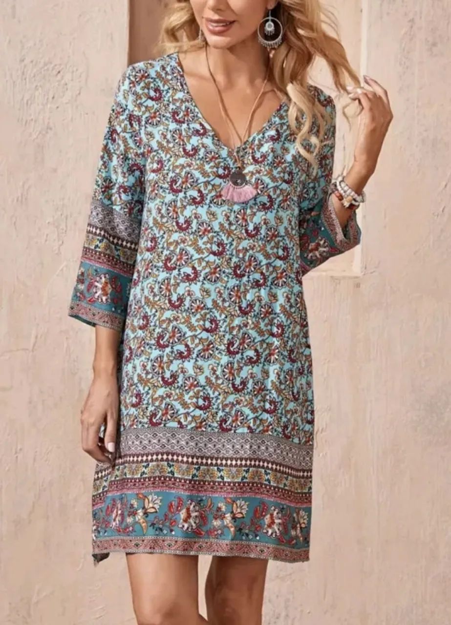 Vestido de mangas estampado Boho importado seminovo - Foto 2