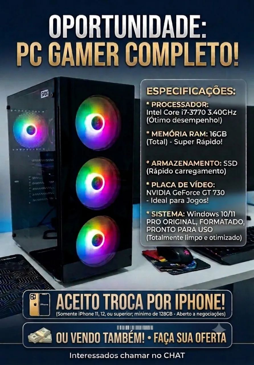 PC Gamer Completo Troco por iPhone ou Vendo