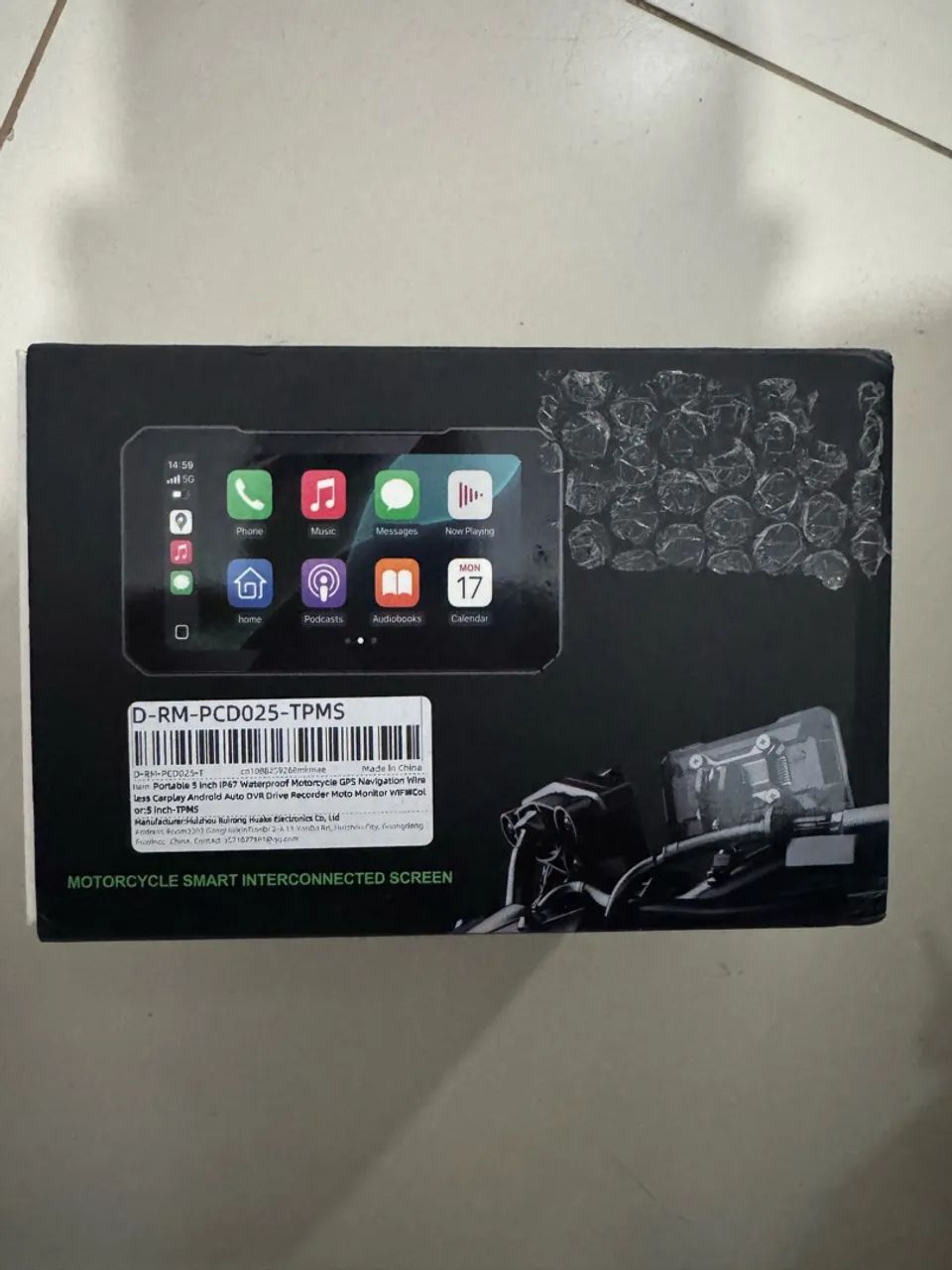 Central Multimídia para Moto de 5 Polegadas com CarPlay, Android Auto sem fio, IP67 e TPMS