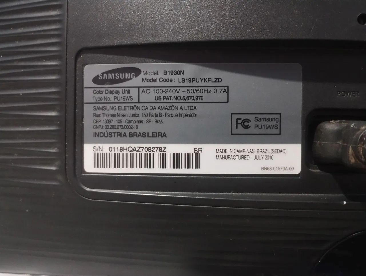 Monitor Samsung 19" B1930N - Para Conserto/Peças - Foto 3