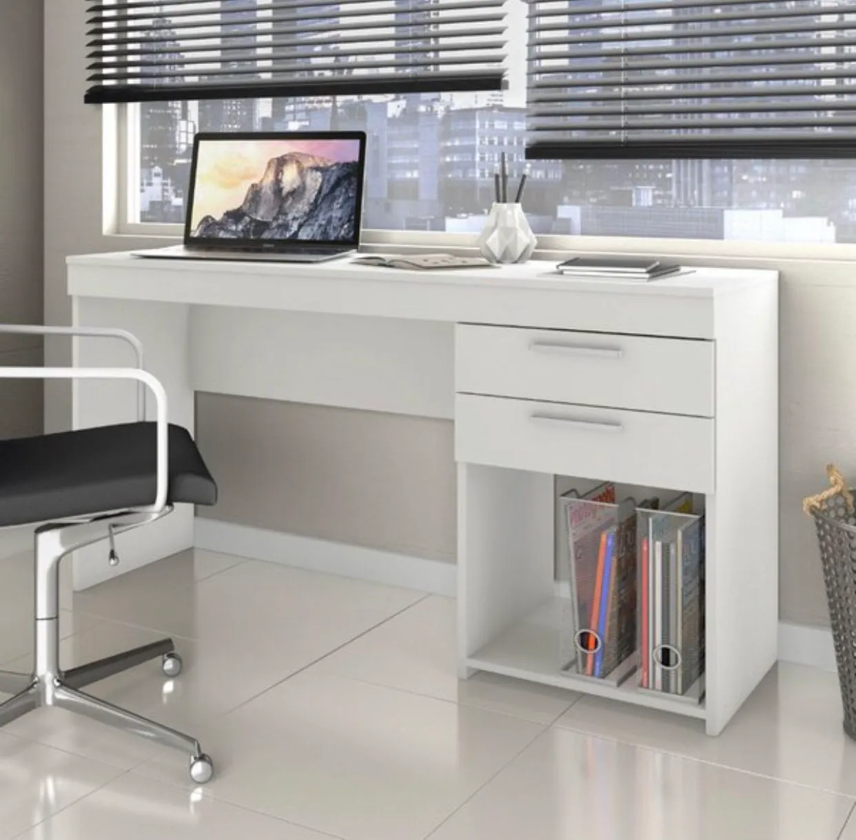 Escrivaninha Office 2 Gavetas 1 Nicho Notável - Branco