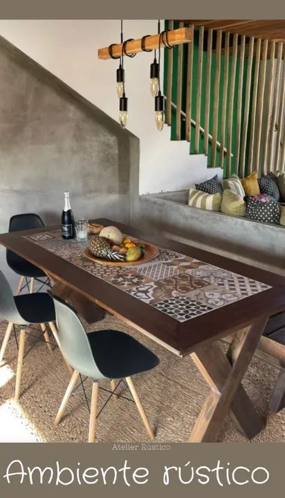 Mesa de Jantar Rústica de Madeira pinus 