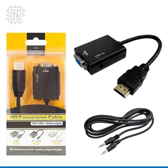 Cabo Conversor Adaptador Hdmi Para Vga Com Áudio P2 Full HD
