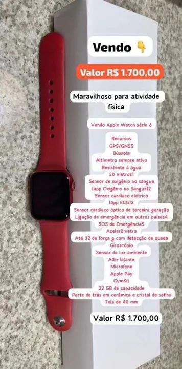 Apple Watch Series 7 - 41mm - Vermelho (Product RED) - 94% de bateria - Foto 4
