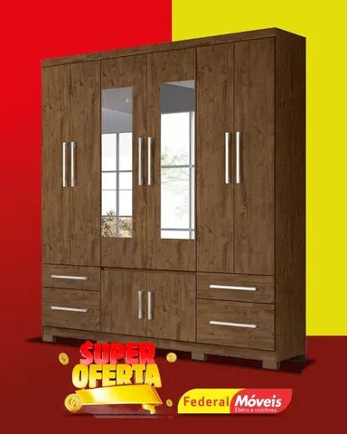 Guarda Roupa Porto Plus 8 Portas 4 Gavetas com Espelho Super Lindo Fazemos Entrega