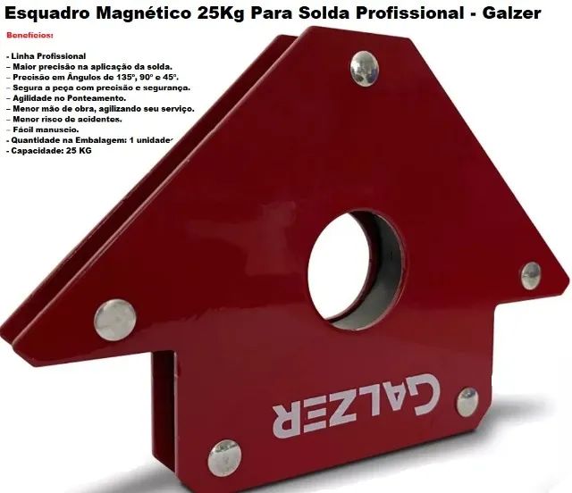 Esquadro Magnético 25Kg Para Solda Profissional 135º 90º e 45º - Galzer - Foto 3