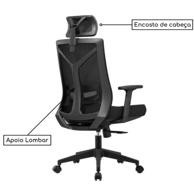 Poltrona Presidente Tela ODIN Giratória Cor Preto Conforto Ergonômico Durável 32870 - Foto 4