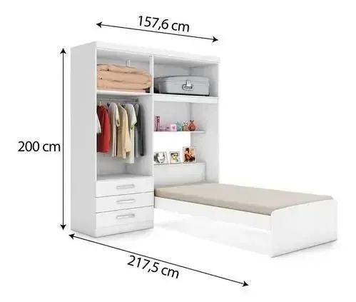 Guarda Roupa Com Cama Solteiro Cancun 4Pts Branco.Lilas Flex J.A Moveis - Entrega Rápida! - Foto 2