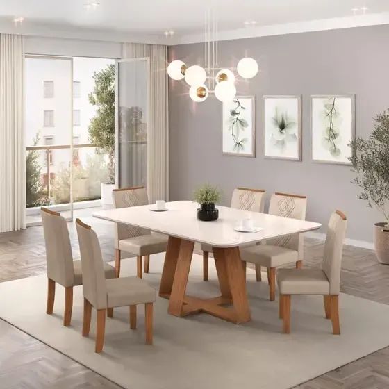 Mesa De Jantar Kiara Com 6 Cadeiras