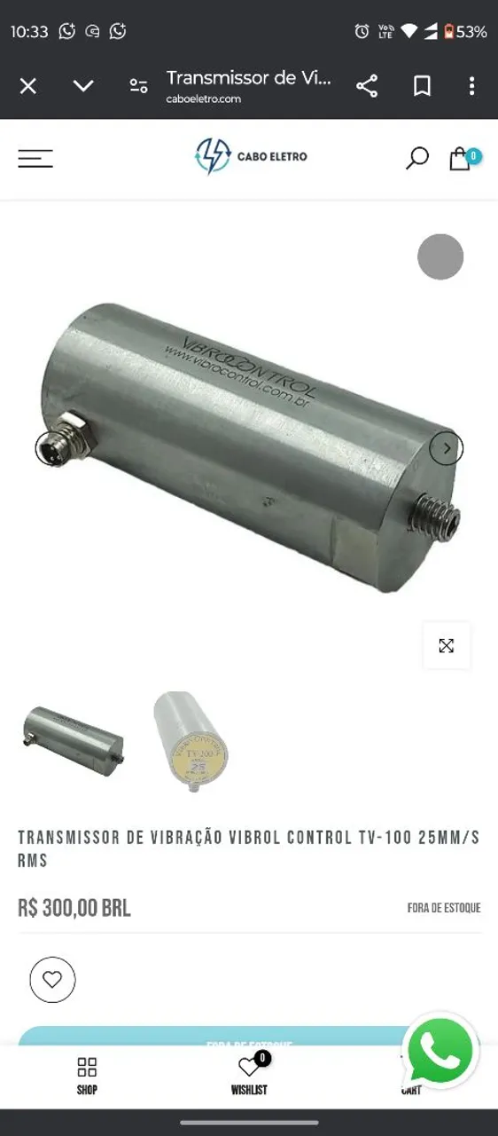 Transmissor de Vibração Vibrol Control TV-100 25mm/s RMS