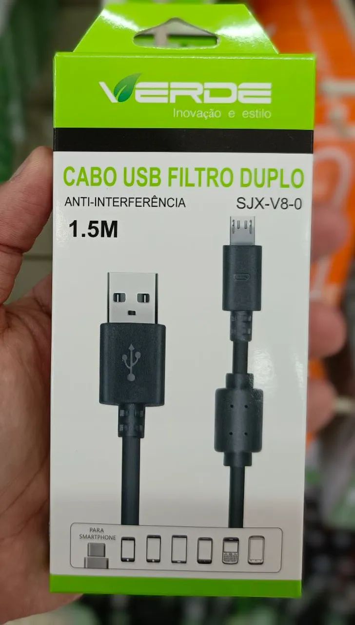 Cabo USB Duplo Verde 1.5M Anti-Interferência - Acessórios de