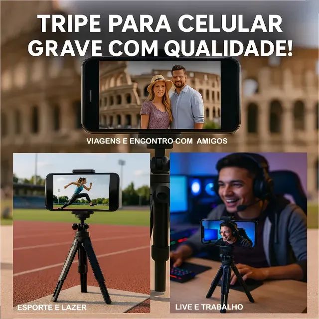 Mini Tripe Articulado Celular Câmera Self Ajuste De Altura Preto - Foto 5