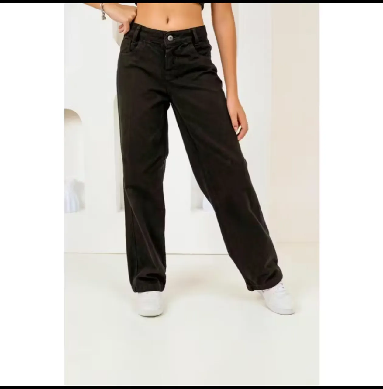Calça Preta Jeans Wide Leg