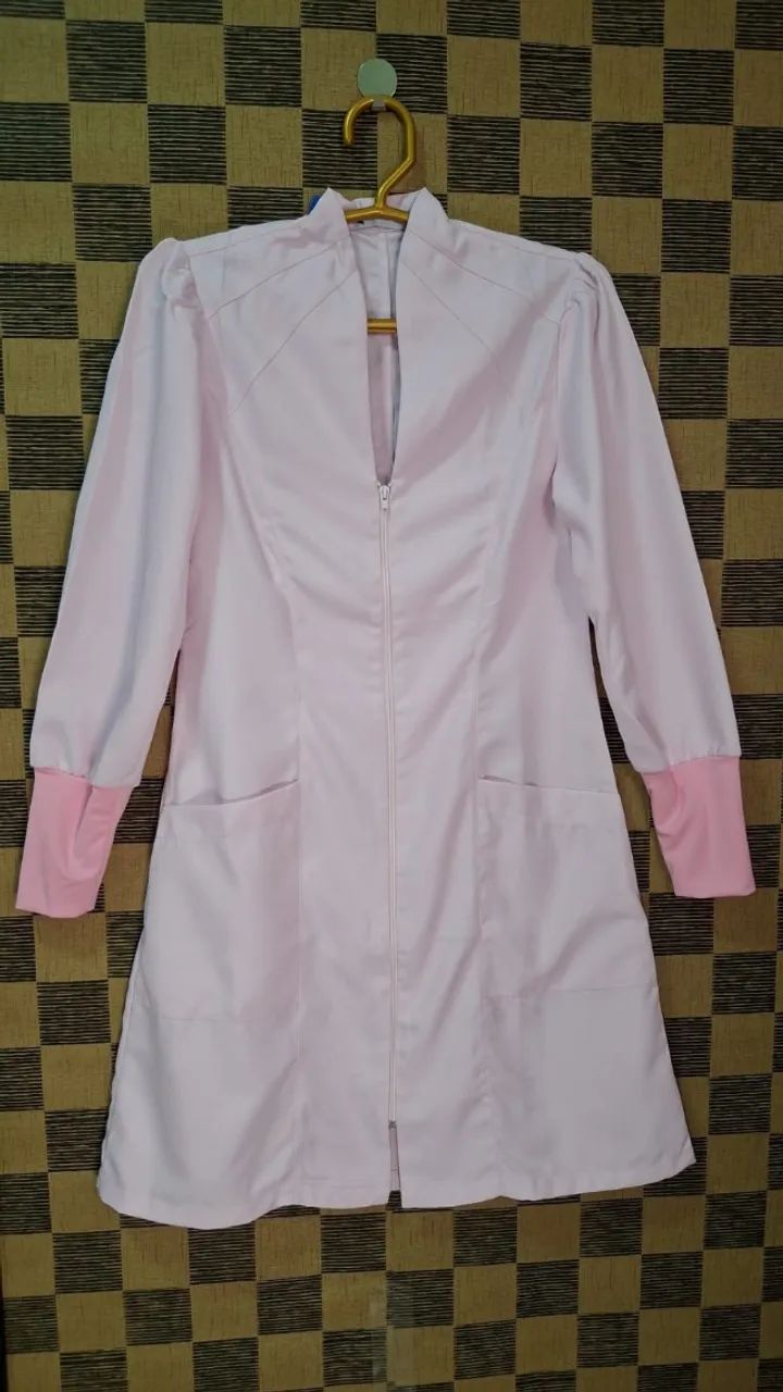 Jaleco Manga Longa Zíper Estética Dentista Enfermagem Manicures Rosa Tam 40
