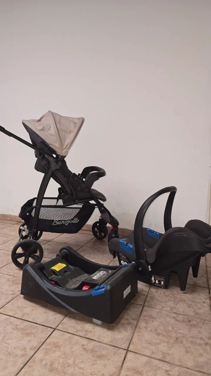 Carrinho Ecco Preto/Bege Bebê Conforto Base Burigotto<br