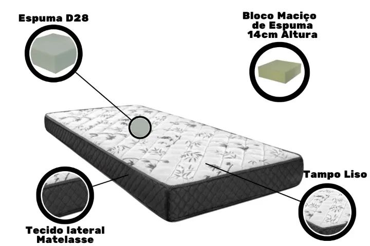 Colchão Solteiro Espuma D28 Premium Dupla Face 88x188x14