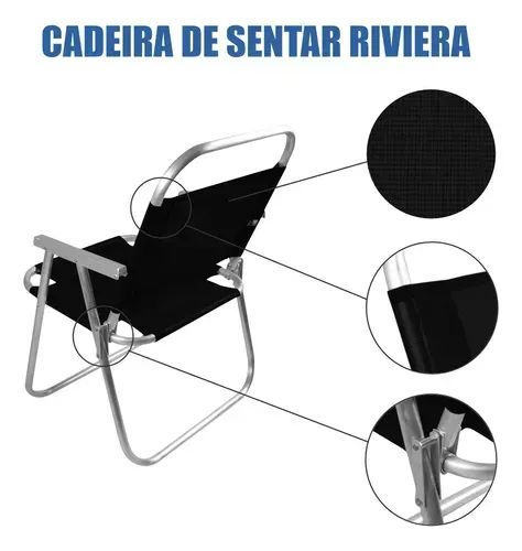 Cadeira De Praia Alumínio Riviera Até 130kg Cor Preto - Foto 2