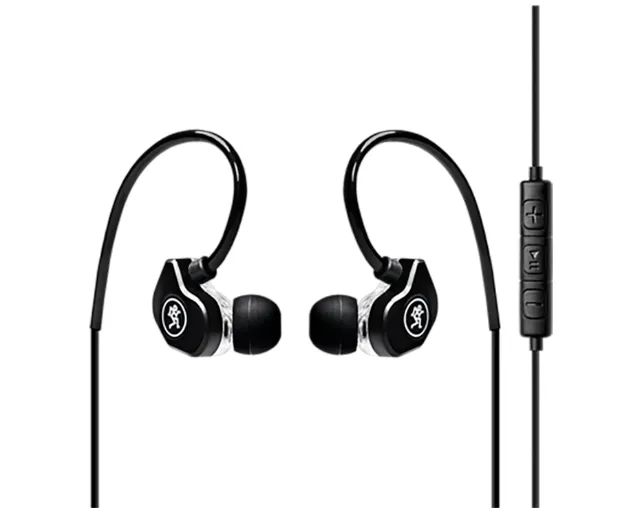 Fones de ouvido profissionais com dois drivers dinâmicos, microfone e controle integrado.