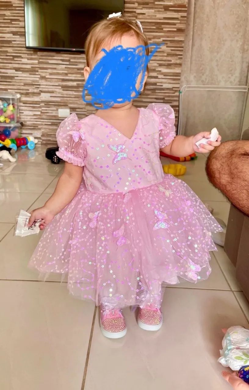 Vestido Rosa em tule bordado