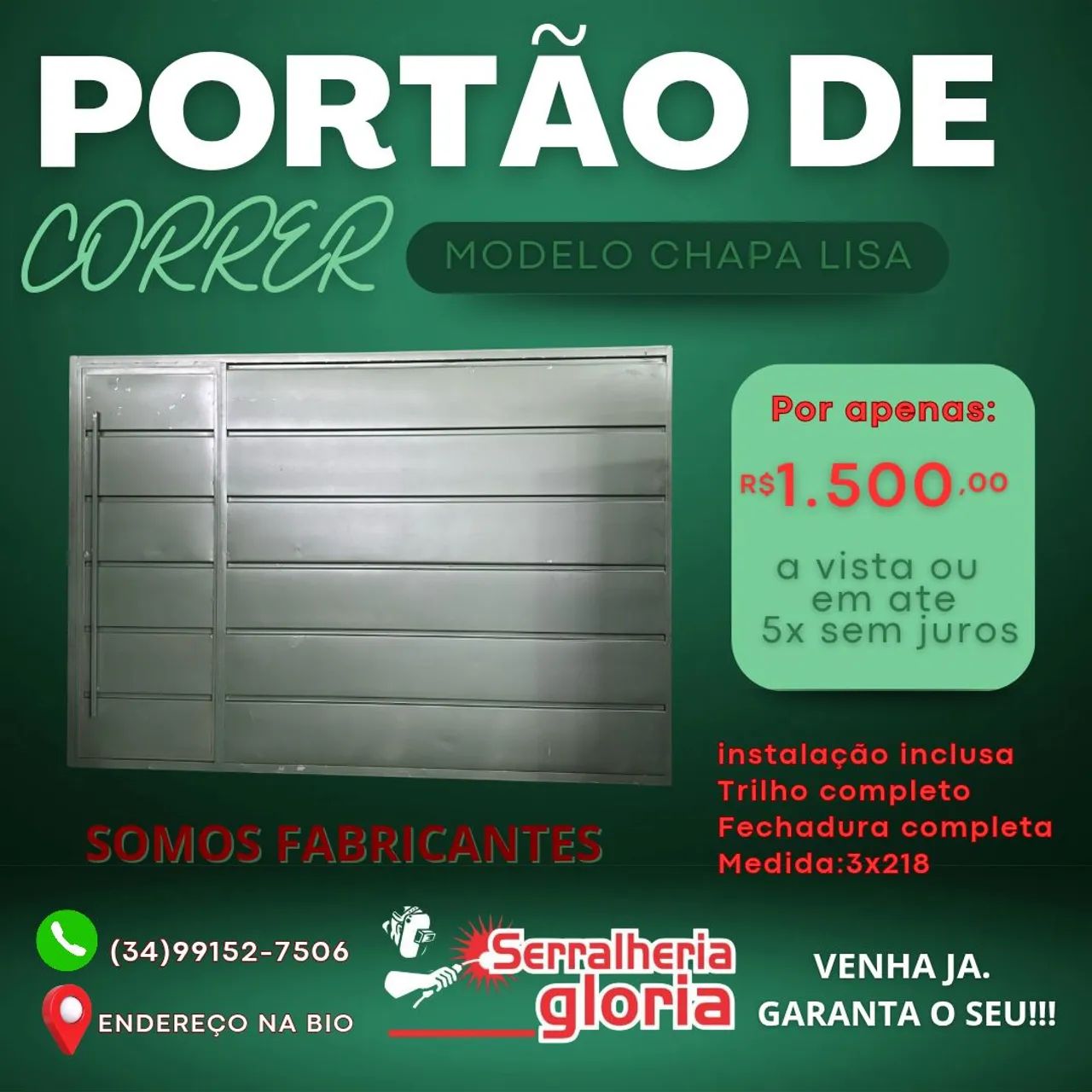 Portão de Correr em Aço - Chapa Lisa