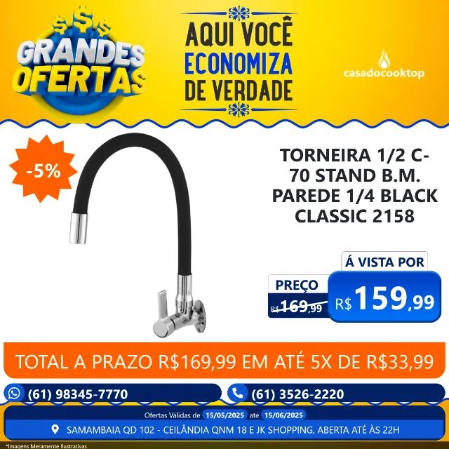 TORNEIRA FORT METAIS SAFIRA PAREDE B. MOVEL TB SILICONE SOFT BLACK 1/4 V. 8558 1/2 C70