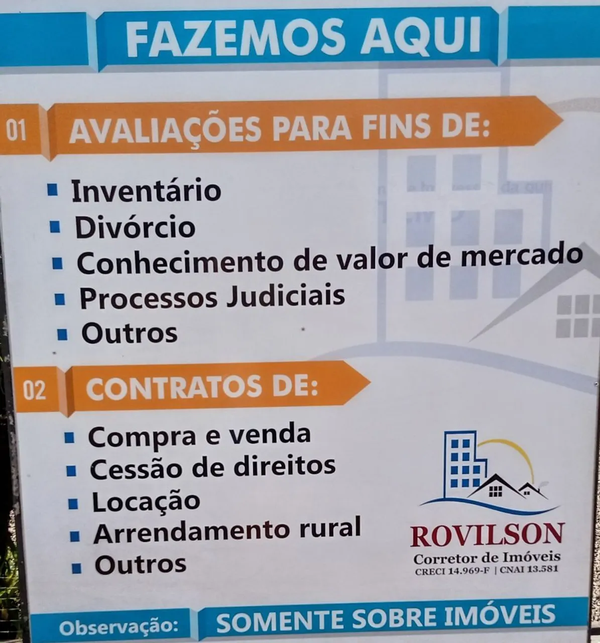 Avaliações de imóveis e contratos 