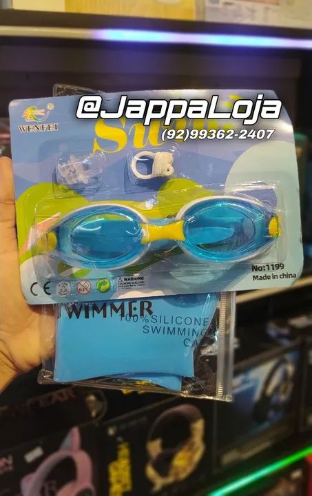 Kit Natação Óculos Touca Protetor de Nariz e Ouvido para Menino