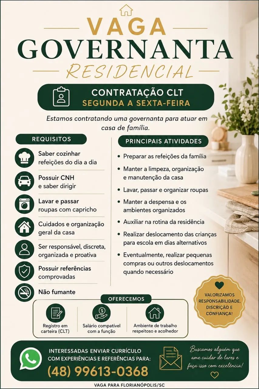 Vaga de Governanta Rio Tavares  - Foto 2