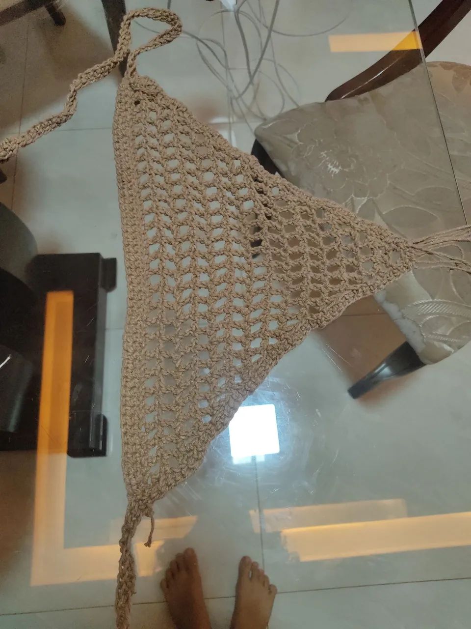 Bandana de crochê marrom(3mm) - Foto 2