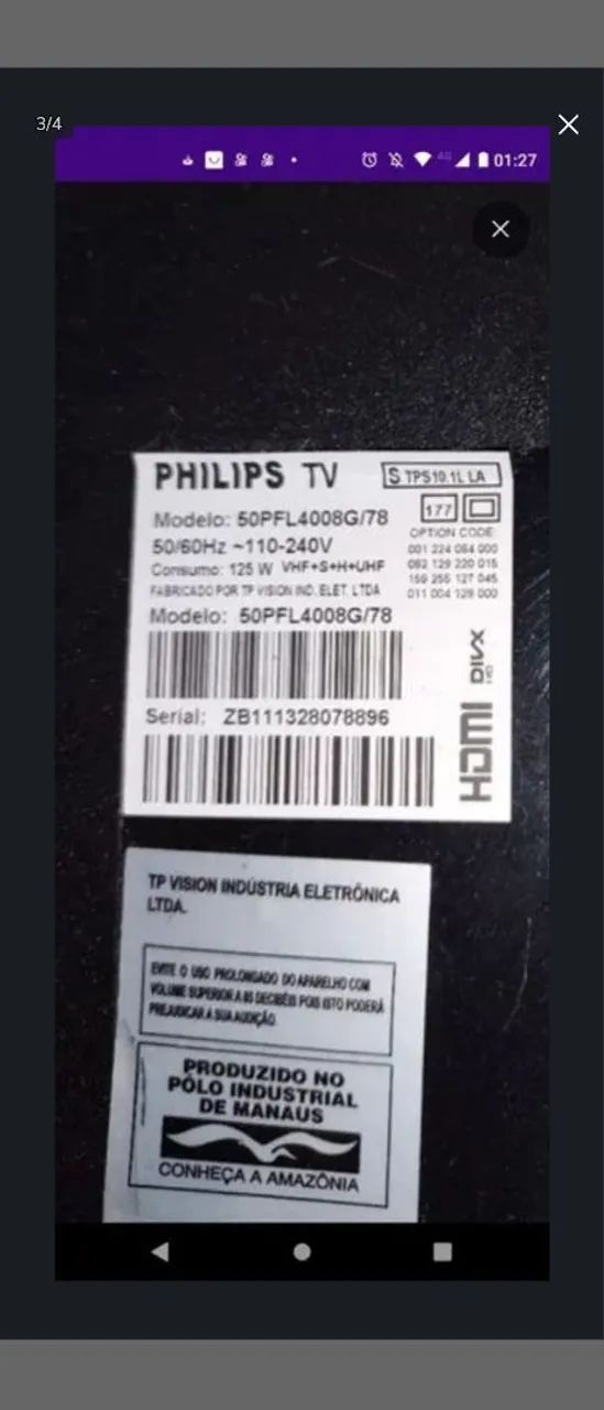 Vendo TV de LED de 50 polegadas para retirada de peças ou para conserto 