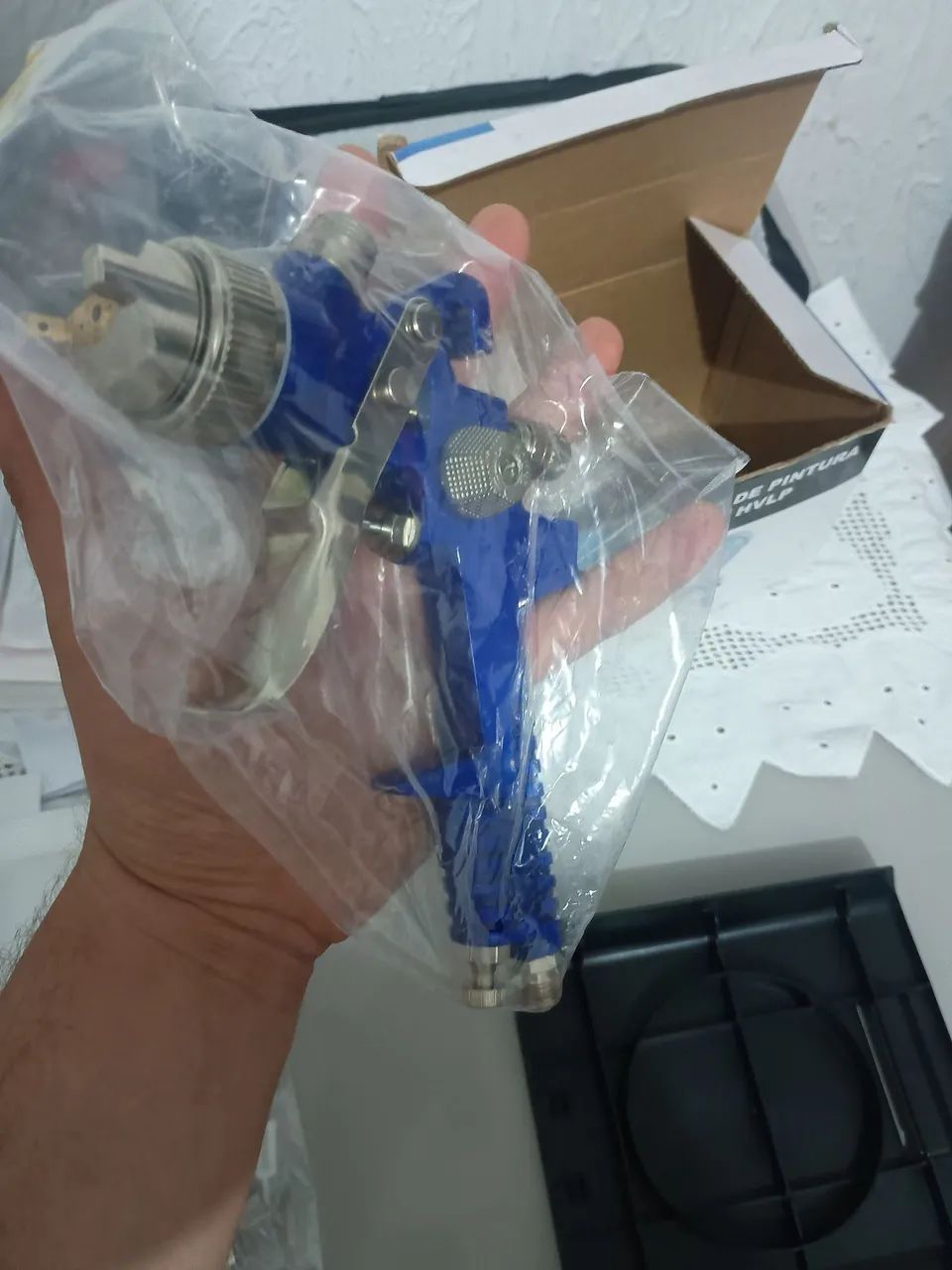 Pistola De Pintura Automotiva Alta Pressão Hvlp Cor Azul 1.4mm WWSoldas - Foto 3