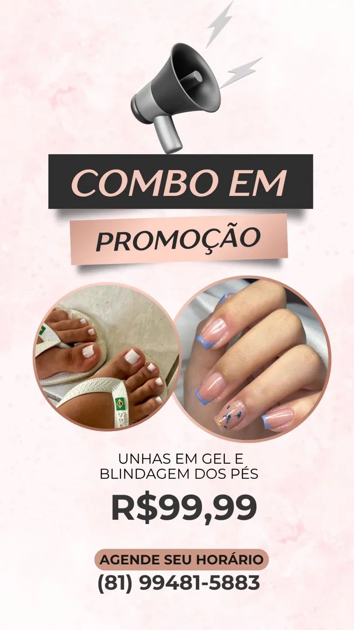 Unhas em gel, mão e pé 