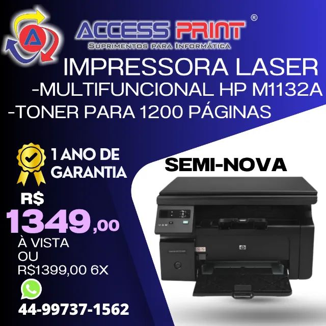 impressora laser hp multifuncional M1132 1 ano de garantia