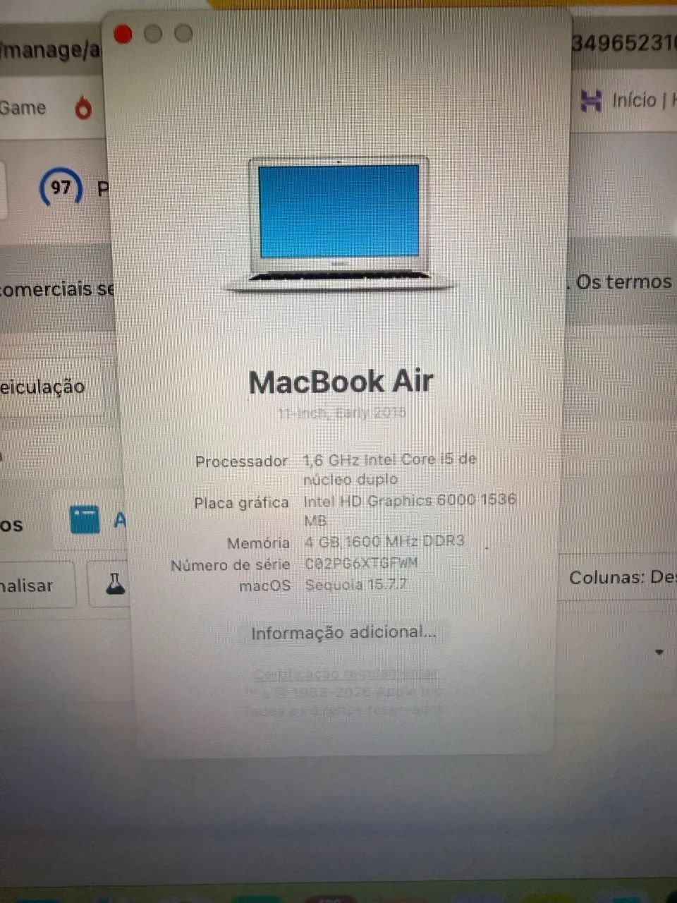 MacBook Air 1465 11polegadas 