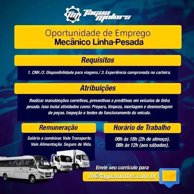 vaga para mecânico linha-pesada