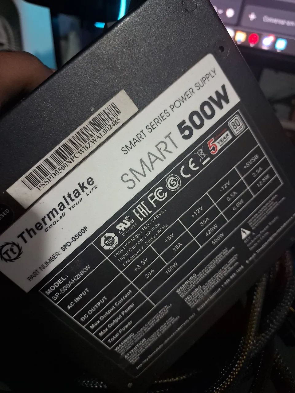 Fonte thermaltake 500 w real funcionando - Foto 3