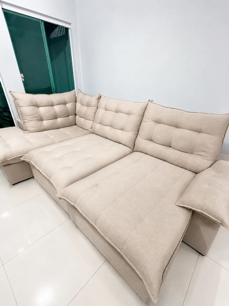 Sofá conquista inovar retrátil e reclinável com chaise grande