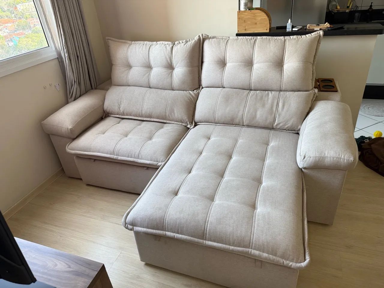 Sofá retrátil 3 lugares Bege  - Foto 3