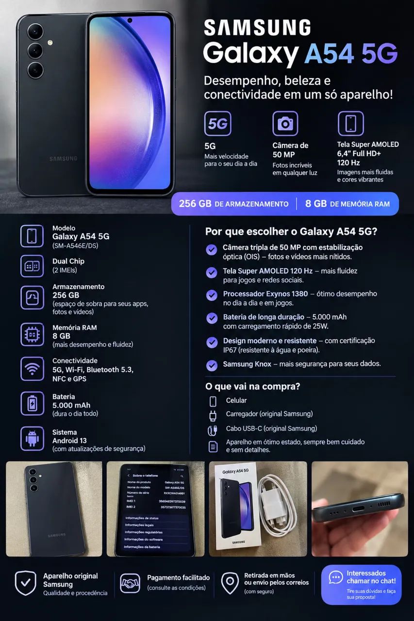Samsung Galaxy A54 5G - Celulares e Smartphones - Cruzeiro Novo