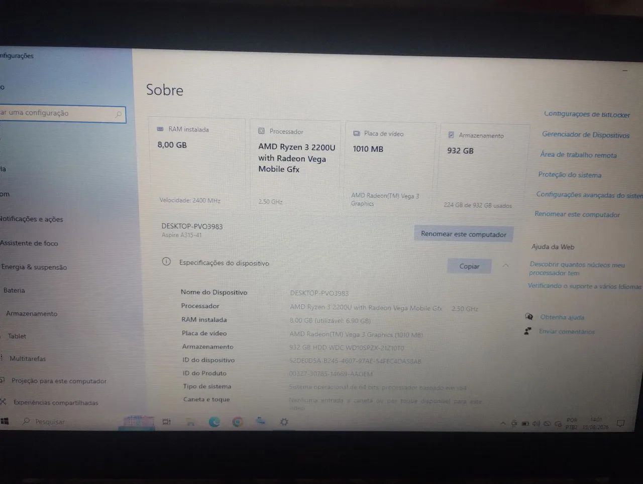 Notebook Acer aspire Ryzen 3 1 tera de armazenamento  - Foto 4