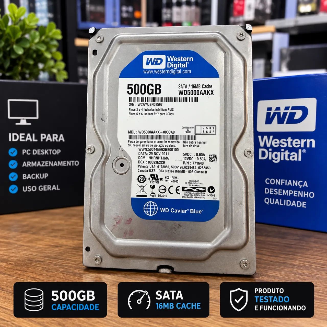 HD Western Digital 500GB SATA 3,5? - Testado e Funcionando