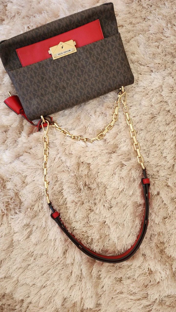 Bolsa Michael Kors Cece Média Vermelha e Marrom 100% Original - Foto 4