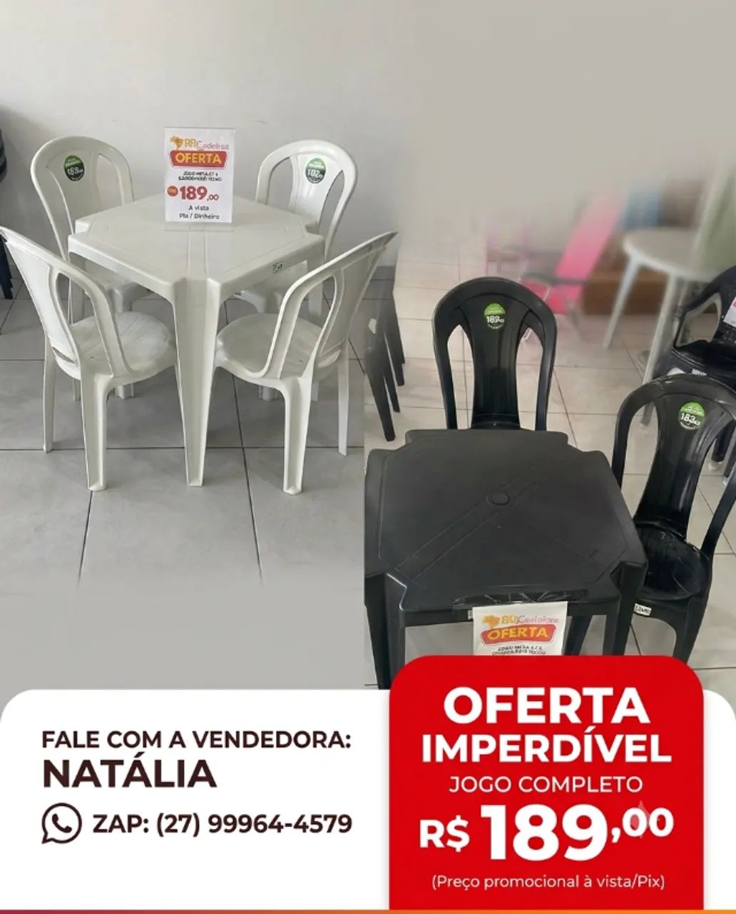 JOGO DE MESA COM 4 CADEIRAS PLÁSTICAS - MARCA DUO