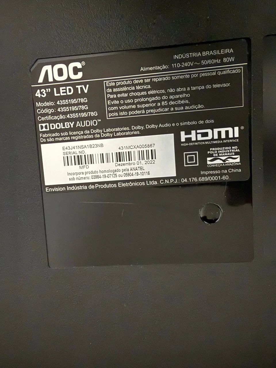 TV AOC 43 LED - 3 HDMI + USB - Ótimo estado - Foto 2