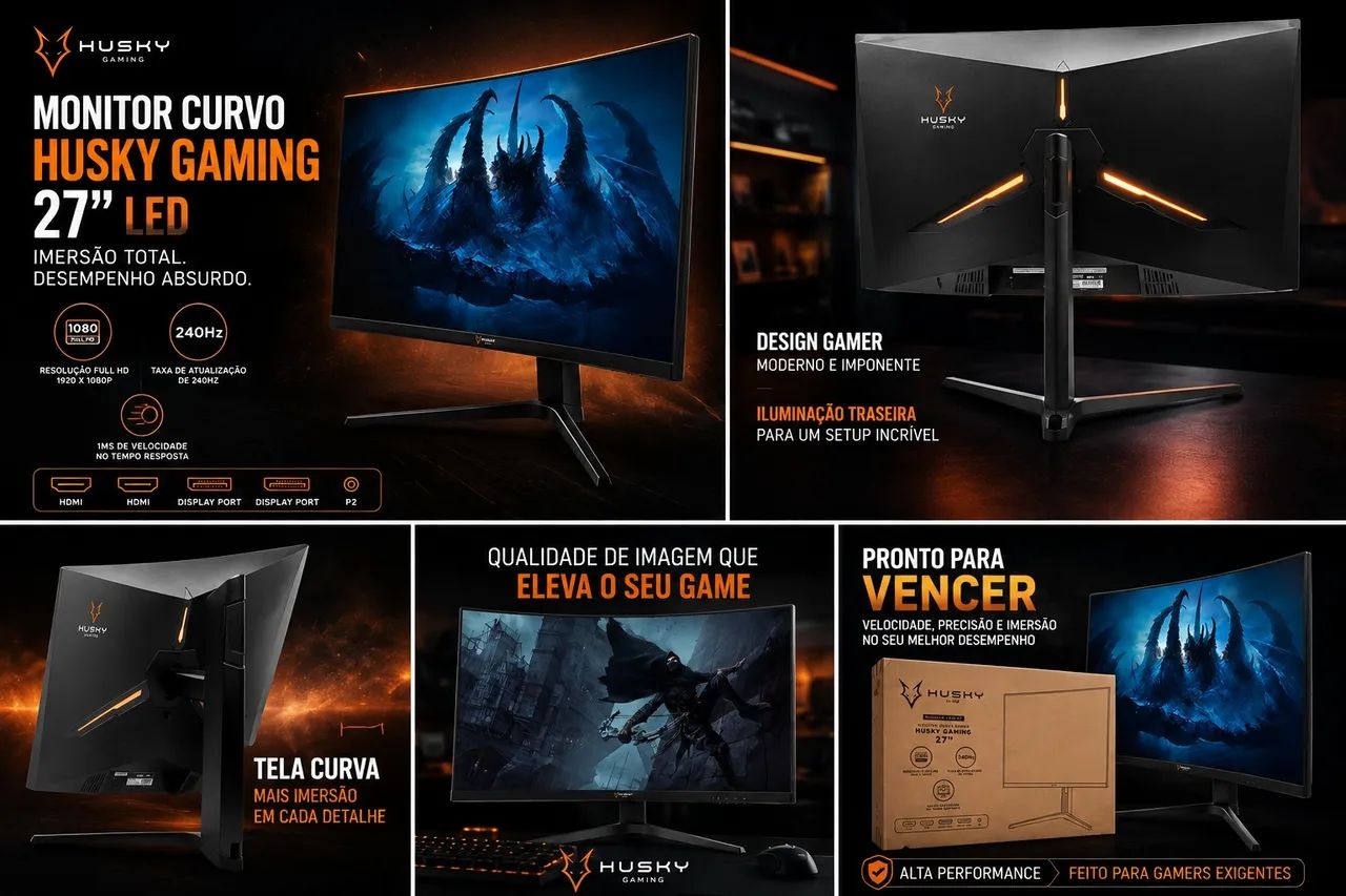 Monitor husky gamer 27 polegadas 240hz 1ms tela curva 