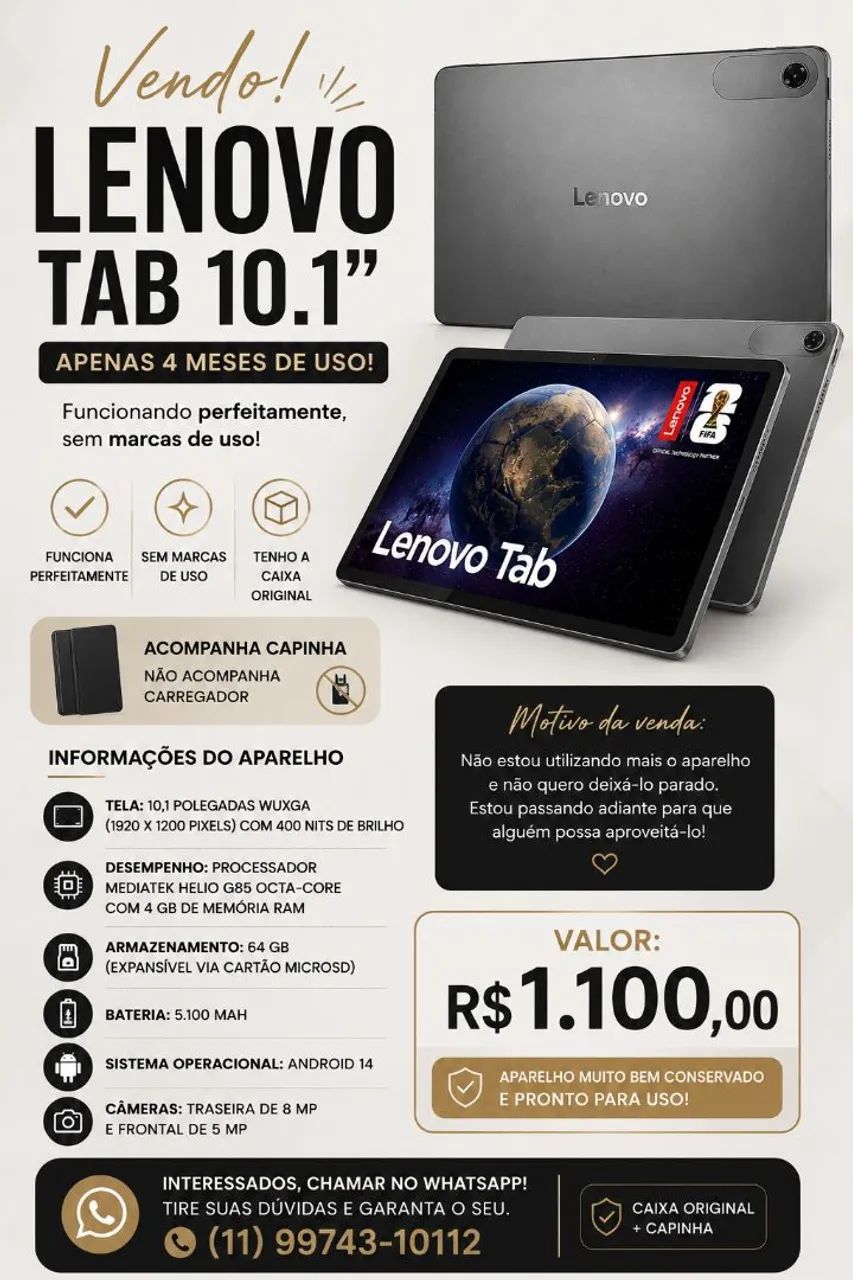 Vende-se tablet Lenovo tab 10.1